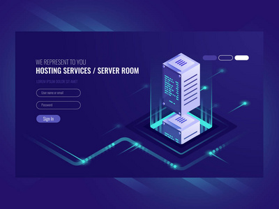 數(shù)據(jù)搜索優(yōu)化, 信息服務(wù)器, 數(shù)據(jù)庫保護和安全, 服務(wù)器機房用放大鏡, 商人 It 等距3d 矢量